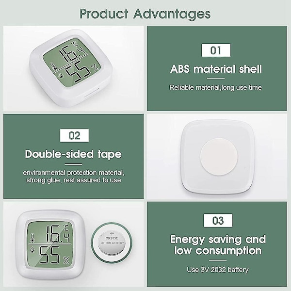 Mini LCD Digital Termometer Hygrometer Pakke med 3 Fuktighetsmåler Termometer Innendørs Egnet for Barnerom, Eldrerom