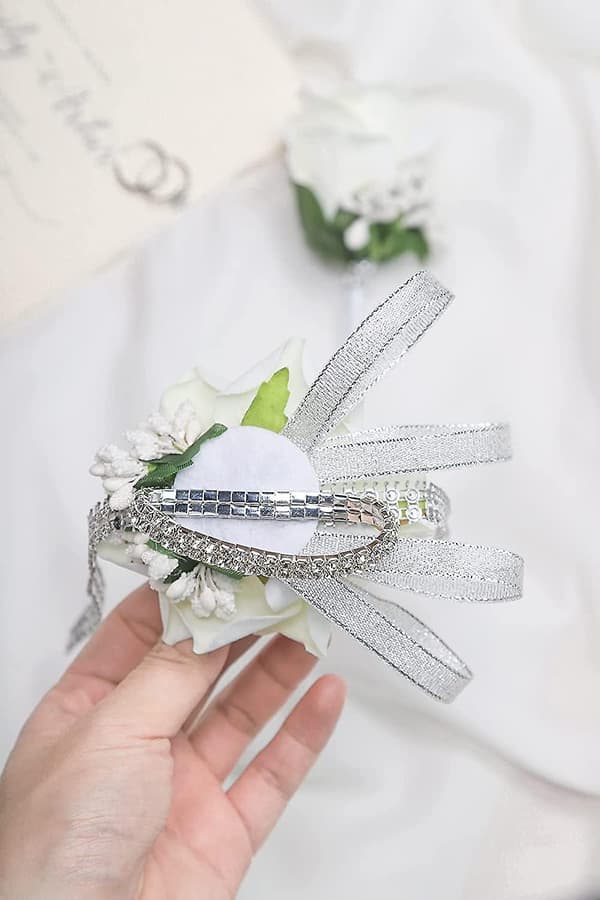 2-pack bröllopshandledskorsage och corsage set, vit bröllopsblomma accessoar boll set dekoration