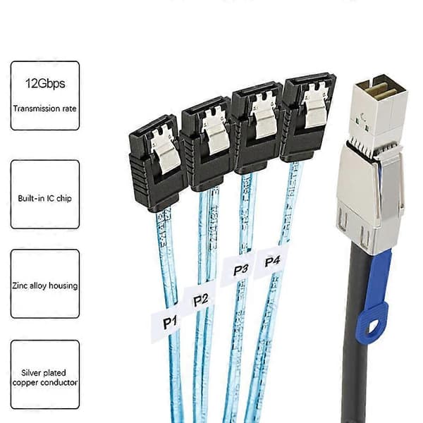 Mini SAS HD SFF-8644 til 4 x SATA 7Pin Harddisk Kabel 12Gbps Server Ekstern Harddisk Høyhastighetskabel 3.33TF/1M