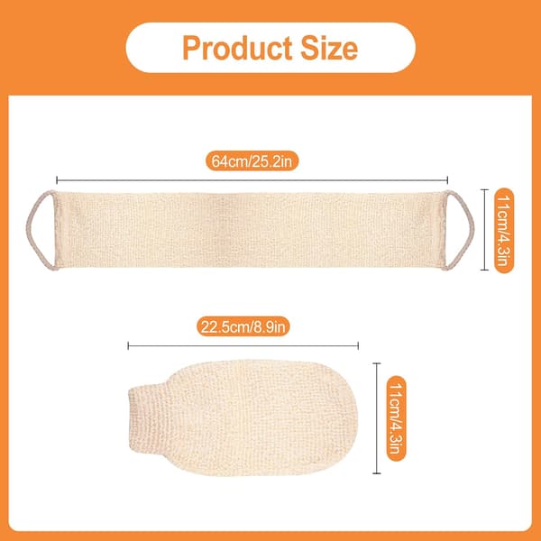 Exfoliating Back Scrubber, Back Scrubber Set, Body Scrub Gloves, For Back and Body Shower, Unisex (Beige)