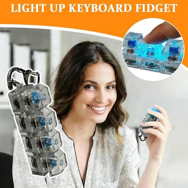 Clicker Fidget Keyboard with LED Light | Transparent Mini Keyboard | Sensory Toy and Keychain for Stress and Anxiety