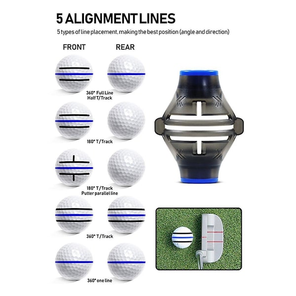 2 st Golfboll-Linjer, Golfboll-Justeringsmarkering, 3 Linjer, Golfboll-Markering, Golfboll-Linjeritning