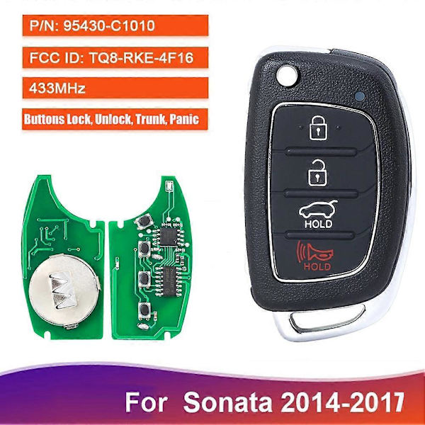 Ny 95430-C1010 TQ8-RKE-4F16 Flippbar Fjärrkontroll Smart Nyckelbricka 4 Knappar 433MHz för Hyundai Sonata 2014 2015 2016 2017
