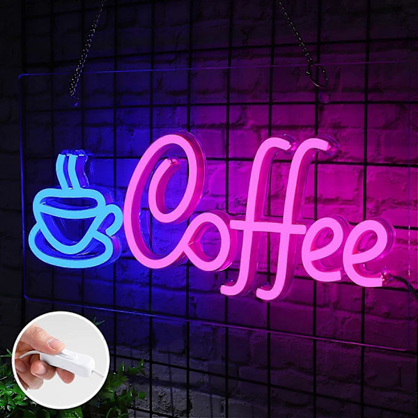 Kaffe Neonskylt, LED Neonljus Lämplig för Bar Salong Butik Väggdekoration, Födelsedagsfest Dekoration 2025:e