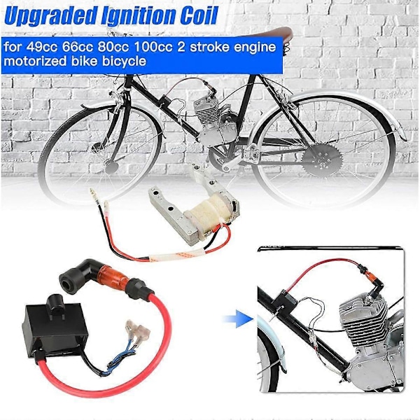 Motoriserad Cykel CDI Tändspole + Spolsats för 2-takts 49cc 50cc 66cc 80cc 100cc Motor Bensin Cykel