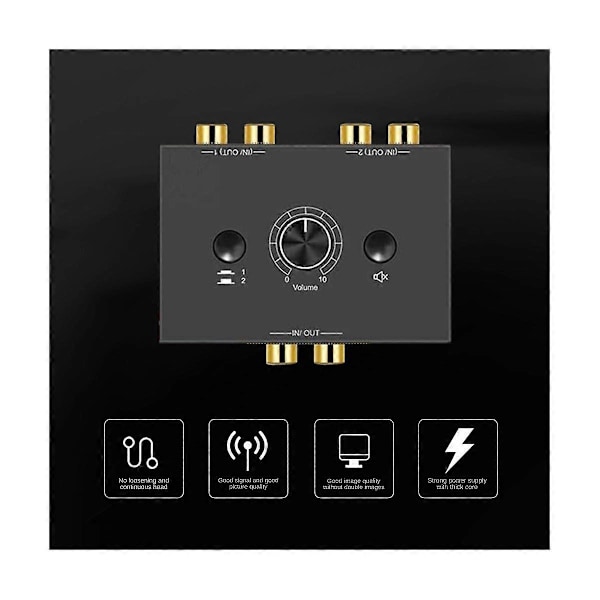 2 sisään 1 ulos 1 sisään 2 ulos Nopea audionvaihdin äänenvoimakkuuden säätimellä usean laitteen liittämiseen