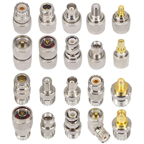 20 st RF Koaxialkontakt Kit UHF SO239 PL259 Adapter Set UHF till SMA/BNC/N/UHF/F Adapter Koax Adapter