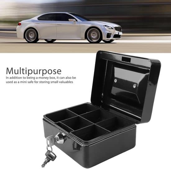 Fireproof safe with lock, metal storage box, key, money, documents, home and car safe.