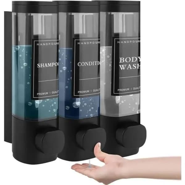 Vægmonteret sæbedispenser - 3 kamre - Borefri installation - 300 ml - Transparent krop