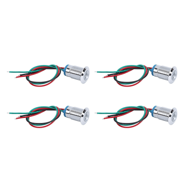 12mm Vandtætte Præ-kablede Runde LED Indikatorlamper - 4 Sæt, Fælles Katode, 2-Farvet (Rød og Grøn), 3-6V