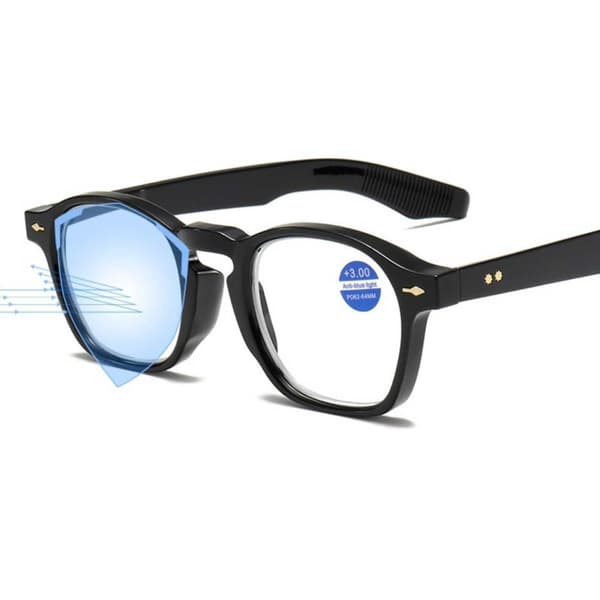 Round Reading Glasses with Blue Light Filter [Choose Strength] Black