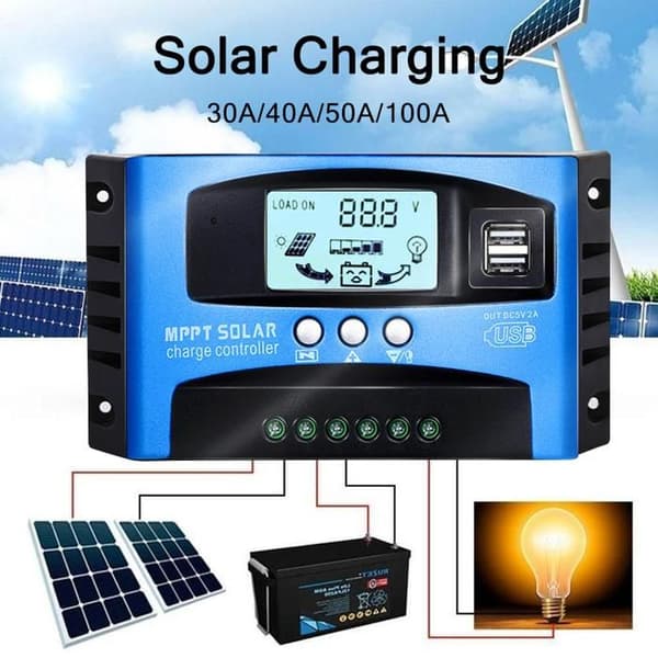 Lämplig för 60A 12V-24V solcellsladdningsregulator, panelregulator, USB, digital LCD-skärm