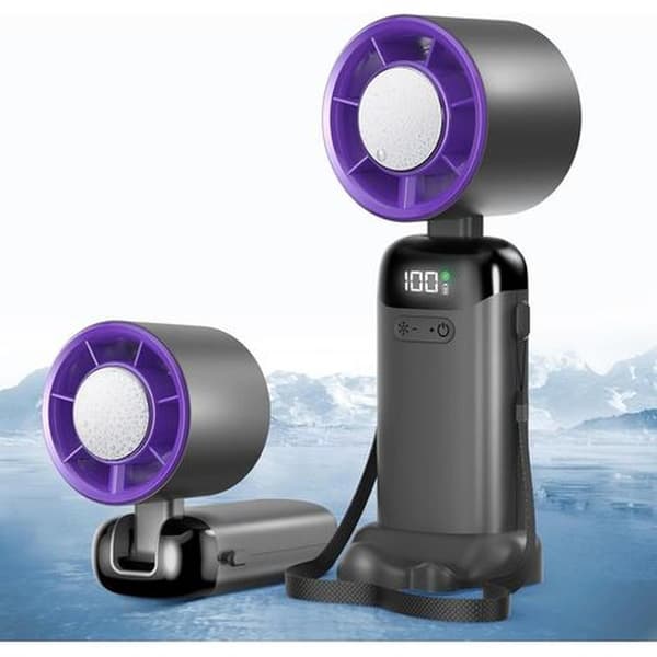 Mini bærbar ventilator. Mini bærbar ventilator genopladelig via USB, 5 blæserhastigheder, med LED-display (grå).