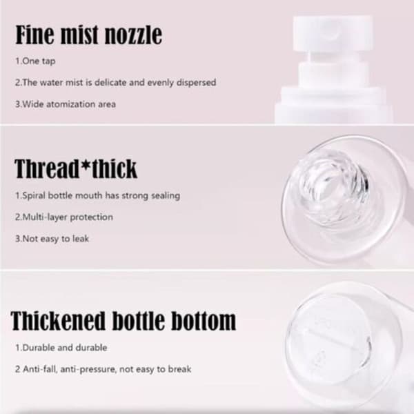 Set med 3 små 100 ml resesprayflaskor, tomma resesprayflaskor, mini sprayflaskor i plast med fin dimma