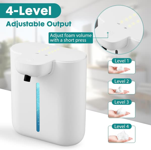 Automatic Soap Dispenser (17 oz / 500 ml Large Capacity Foam Dispenser, 4 Settings, Rechargeable, Wall or Countertop)