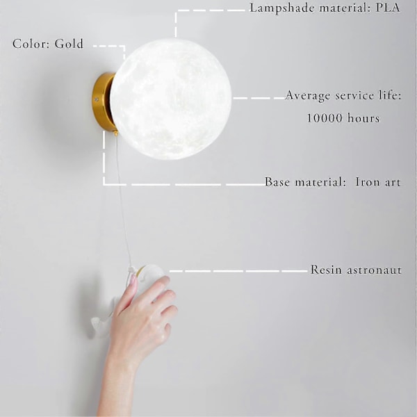 Innendørs VegglampeModerne Vegglampe 15CMMåne og Astronaut Design LED VegglampeInnendørs Vegglampe for Barnerom 2025th