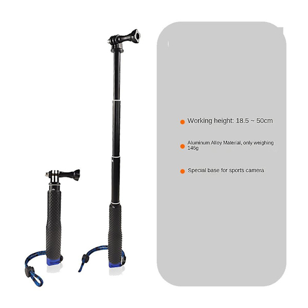 48cm Vattentät Handhållen Undervatten Sport Selfie Stick Utökbar för Go Pro Hero 9 8 7 6 5 4 3 Action, Svart + Blå