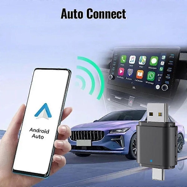 2 i 1 Android Auto Trådløs Adapter & Trådløs CarPlay Adapter Plug & Play Bil