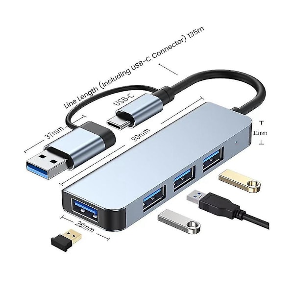 4 Portin USB 3.0 Hub Type-C -sovitin USB 2.0 -nopea tiedonsiirto -monisatamainen USB-jakaja -laajennin