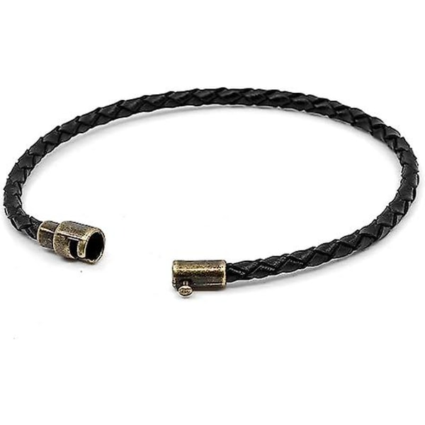 Handgjord enkel loop flätad läderarmband med magnetiskt mässingsspänne, svart