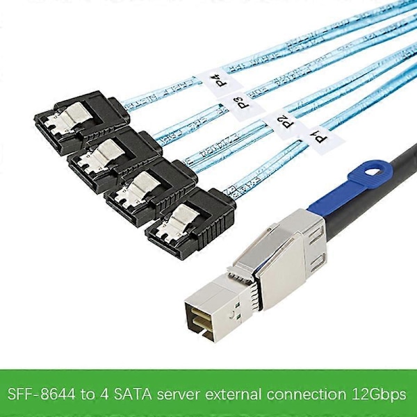 Mini SAS HD SFF-8644 till 4 x SATA 7-stifts hårddisk kabel 12 Gbps Server Extern hårddisk Hög hastighet Kabel 3.33TF/1M