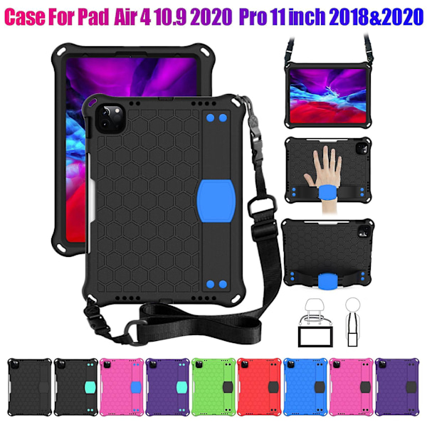 Fodral för Air 4 10.9 2020 Pro 11 tum 2018 & 2020 Anti-Fall Skyddande Fodral med Tablet Stativ (Svart)