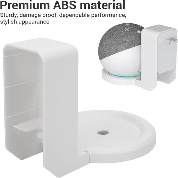 Passer til Echo Dot 4/5 – Høyttalerfeste for Echo Dot 4/5 smarthøyttalere – Plassbesparende, montering uten skruer eller boring (hvit)