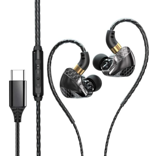 Kablede USB-C In-Ear Høretelefoner HiFi Bas med DAC Sort