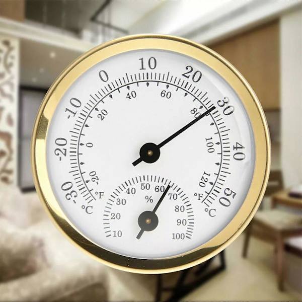 Mini Guld Analog Termometer Hygrometer Rum Indendørs Temperatur Fugtighedsmåler