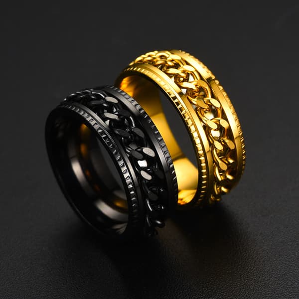 Ring med kæde 8mm rustfrit stål sort