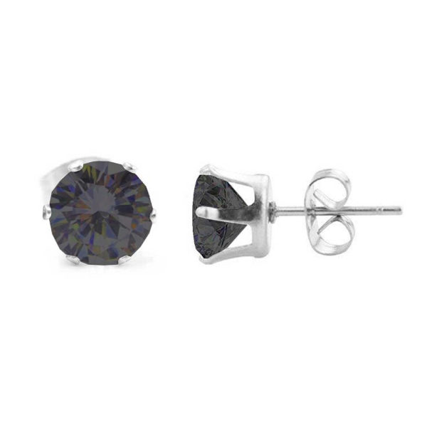 2-pak Sølv Piercing Ørering Sort Krystal – 8mm