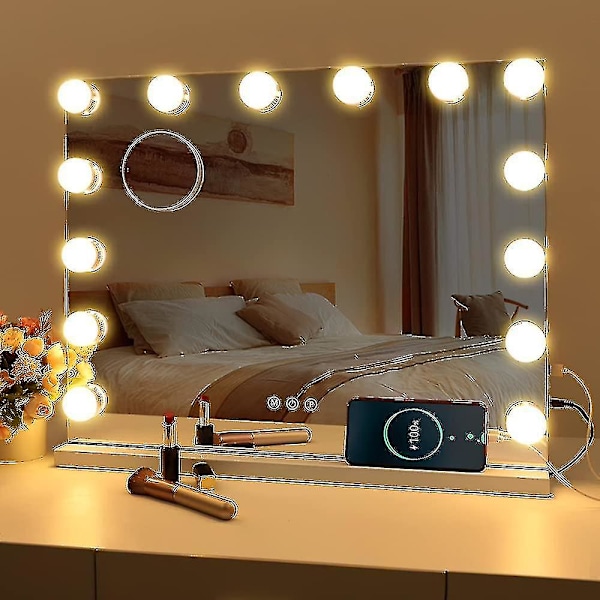 Hollywood Speil USB Sminkelys Stripe 10 Pærer 3 Lysmoduser Skrivebord Veggmontert (kun lampe)