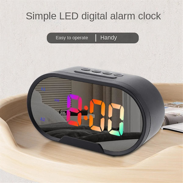 Spegelklocka, Digital Klocka med USB-Laddningsport, LED-Display, Justerbar Ljusstyrka, 12/24H-Läge