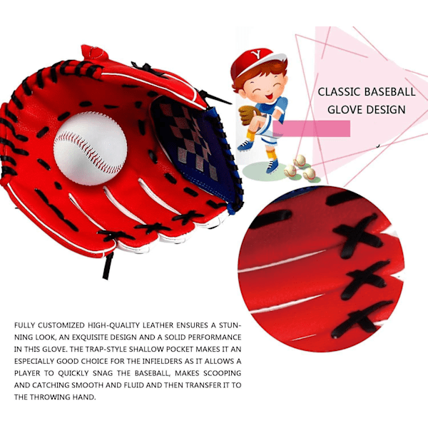 Basebollhandske Softbollhandskar Med Baseboll Pu Läder Justerbar Och Bekväm, Vuxen Och Ungdom Storlekar Höger Handkast-12.5tum