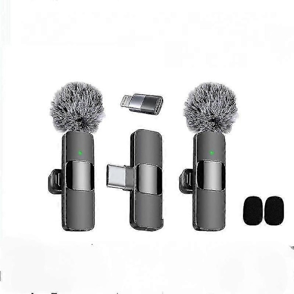 2024 Professionell Trådlös Lavaliermikrofon 2-pack Brusreducerande Kristallklart Inspelning med USB-C för iPhone 15 Pro Max, iPad, Android, Live Streaming