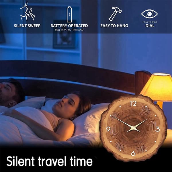 Rustik Väggklocka i Trä 12 Tum - Tyst, Tickfri, Batteridriven Analog Klocka för Vardagsrum, Sovrum, Kök