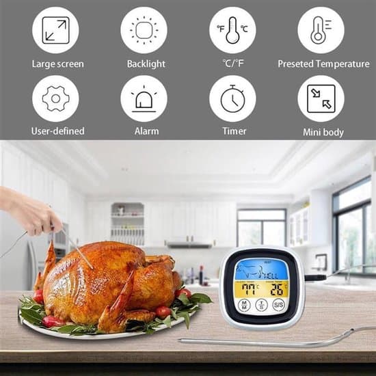 Digitalt grilltermometer - BBQ temperaturmåler - Grilling og matlaging - Rask responstid - Hvit