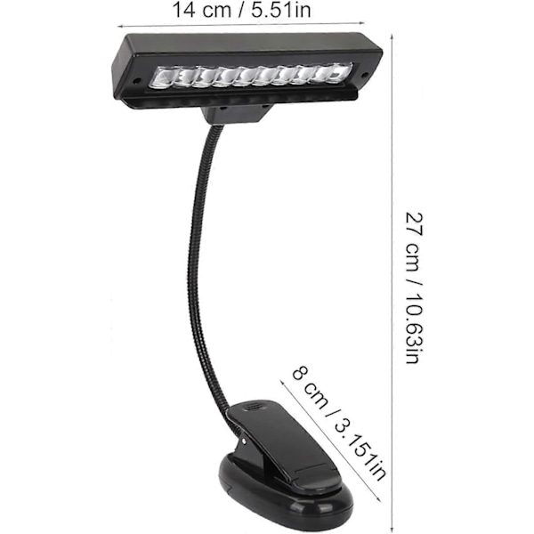 Musiikkitelineen valo, pianolamppu, 10 LED-orkesterivalo, USB-ladattava silmienhoitolamppu