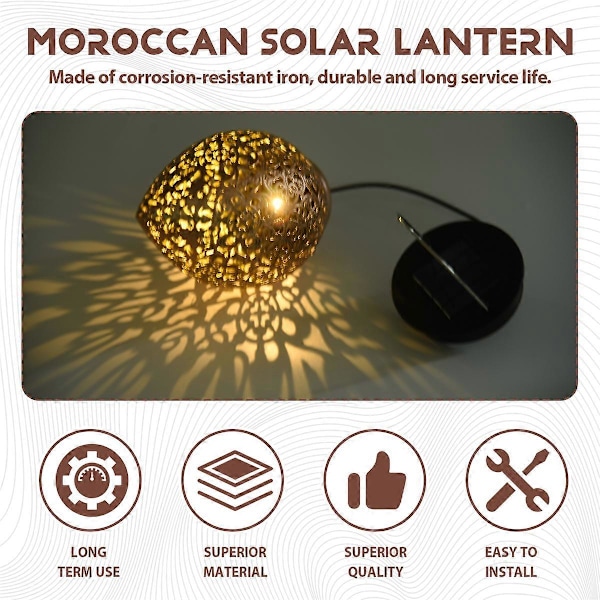 Soldriven LED Marockansk Hängande Lykta Retro Marockanskt Mönster Projektionslampa Utomhus Trädgårdsdekoration