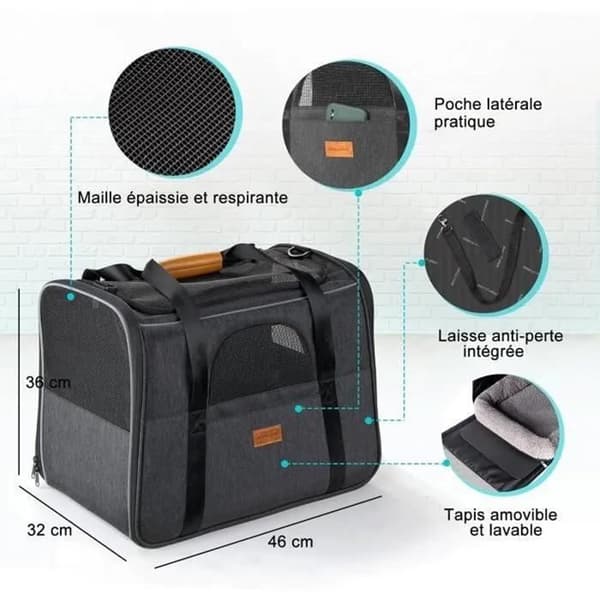 Kat/Hund Transporttaske - Åndbar og Sammenfoldelig - Sort - Polyester - 46*32*36 cm