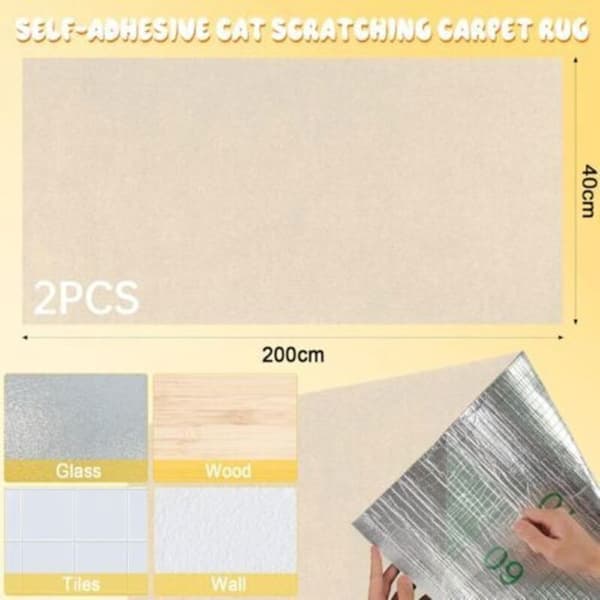 Selvklebende klorematte 200x40 cm for katter – Sofabeskytter, kan klippes, beige