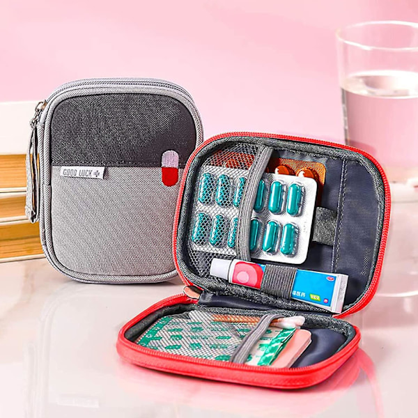 Första hjälpen-kit, 2 delar, Nödlåda, Tomt första hjälpen-kit, Bärbar, för Camping, Resor, Skola och Hem. (Grå)