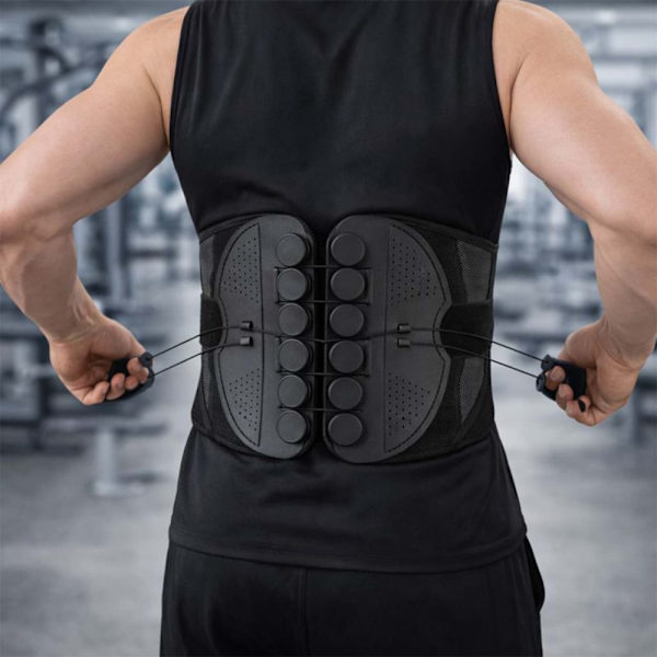 Adjustable Lumbar Support with Tensionable Lacing – Breathable Mesh Back Brace Black M