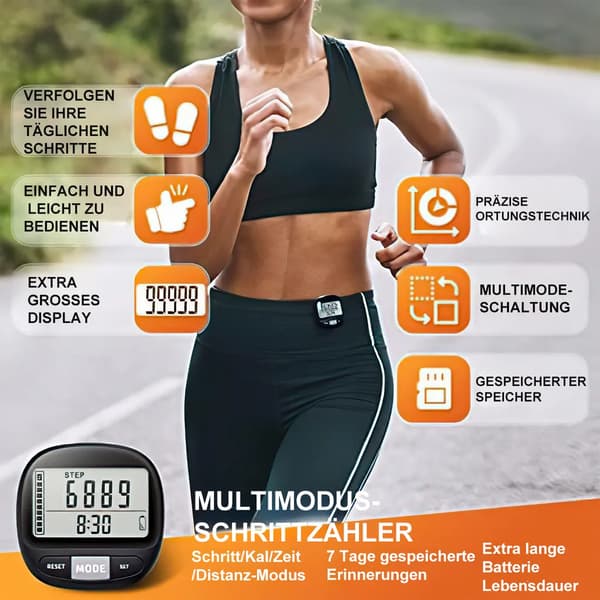 3D Pedometer with Clip and Strap, Accurately Calculates Walking Distance and Calorie Consumption, 7-Day Memory Function.