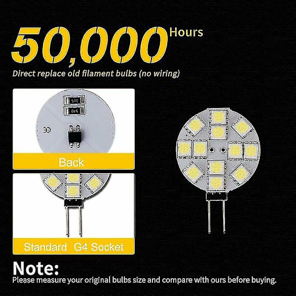 10x G4 LED-lampa DC 12V Ej dimbar Vit 6000k Ljuskälla Ersättning 20W Halogenlampa För Kök Husbil Van Rv Trailer Båt