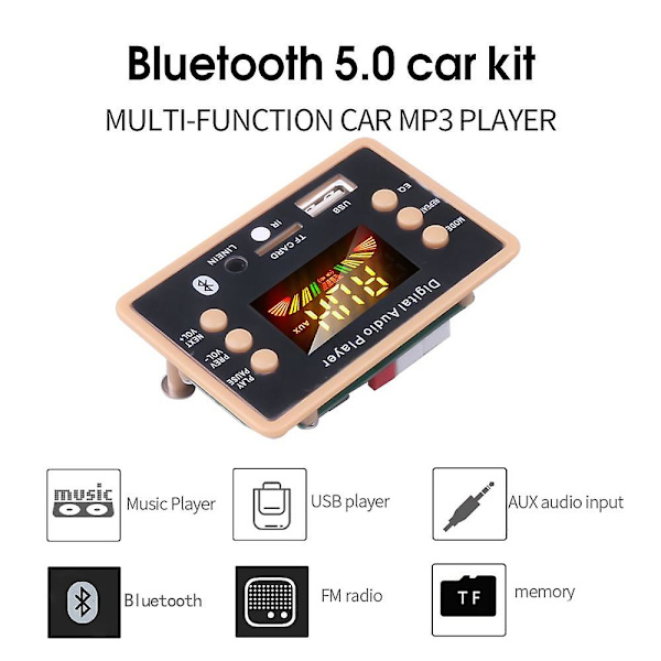 Bluetooth 5.0 MP3-dekoderkortmodul 5V 12V Bil USB MP3-spelare WMA WAV TF-kortplats / USB / FM Fjärrkontrollkort