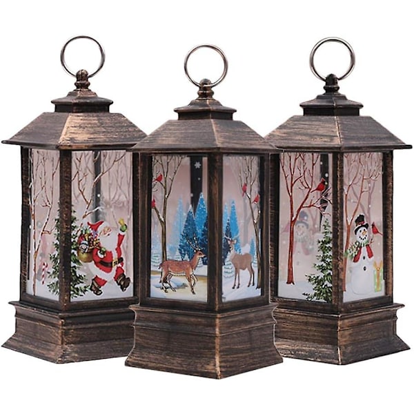 Juledekorasjoner, 3 stk. Juledekorasjonslys Vintage Julelys med LED-telys Julenissen Elg Snømann Mønster for Festdekor