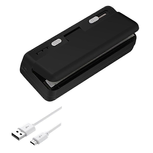 Mini Poseforsegler, USB-oplader til pose med kartoffelchips, varmeforseglingsmaskine, genforsegler snack-plastikpose, varmeforsegling og skærer, sort 2025th