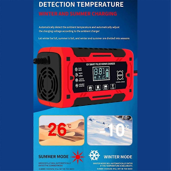12V&24V 6A Smart Fuldt Automatisk Batterilader med Temperaturkompensation til Bil Lastbil Motorcykel Batteri EU Stik