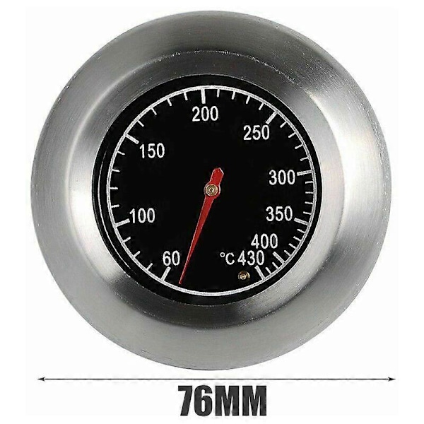 Termometer i rostfritt stål, metalltermometer, för grill i rostfritt stål, gasolgrill, (60C - 430C)